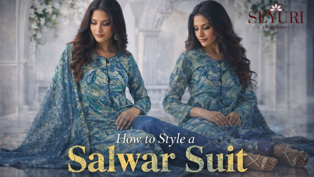 Modern salwar suit styling with a contemporary floral printed salwar kameez and dupatta