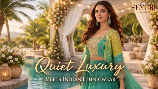 Quiet luxury inspired Indian ethnicwear fashion cover with minimalist styling.