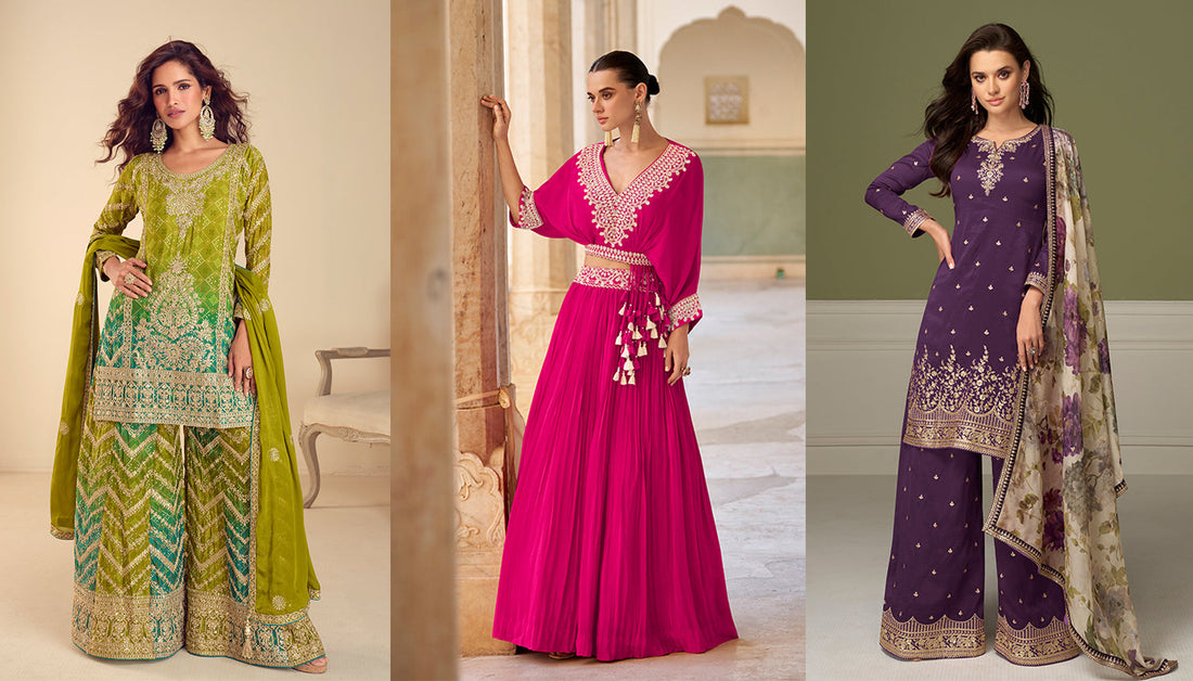 Modern, Eye-Catching Salwar Kameez Designs In Green, Pink, and Purple Customers looking For Stylish Party And Wedding Wear.