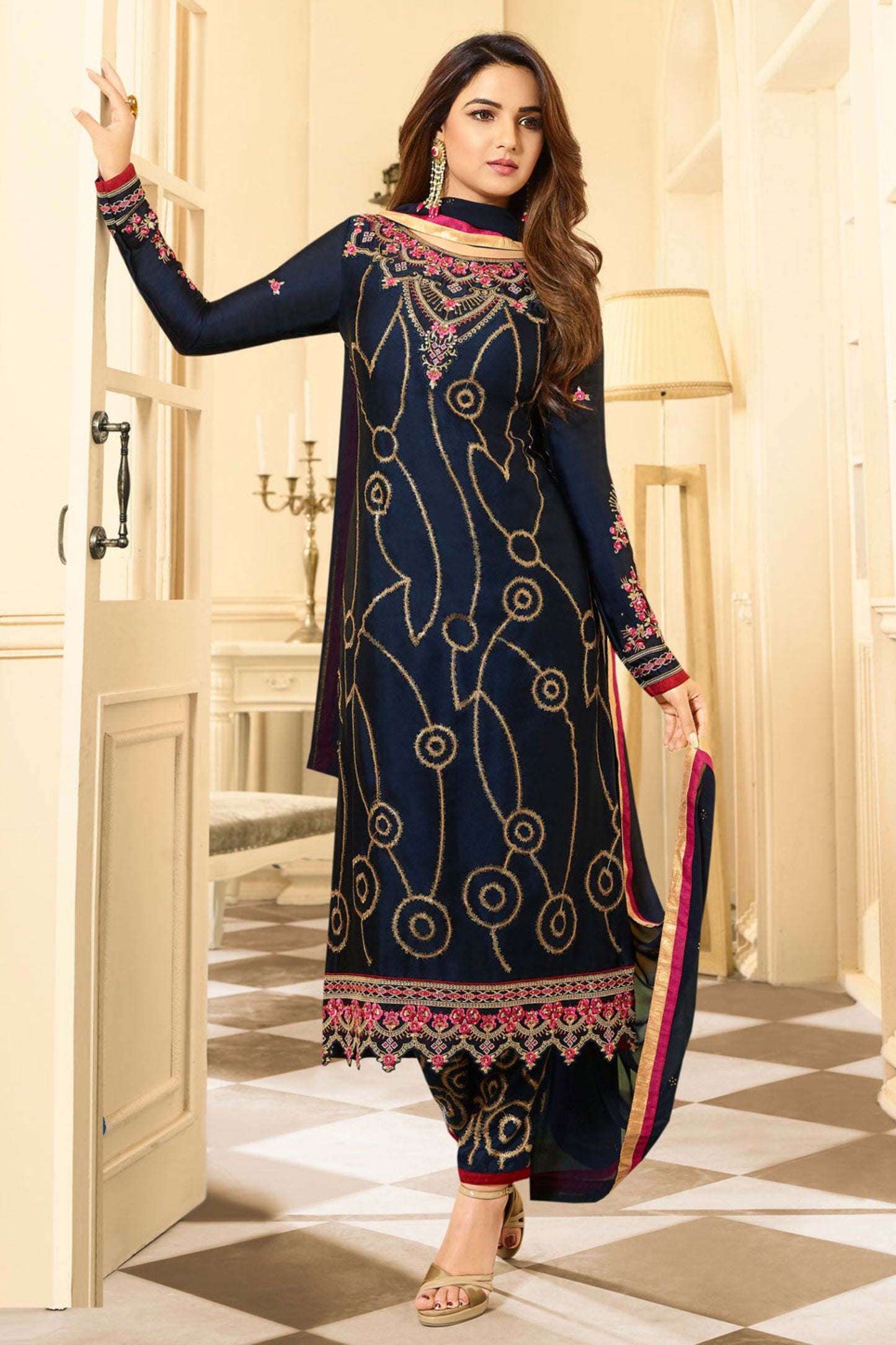 Blue salwar kameez feels calm and confident. Light or dark blue suits any time.
