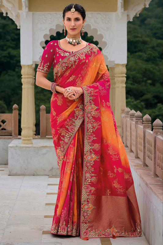Orange Saree radiates warmth and vibrance – perfect for traditional functions and cultural flair.
