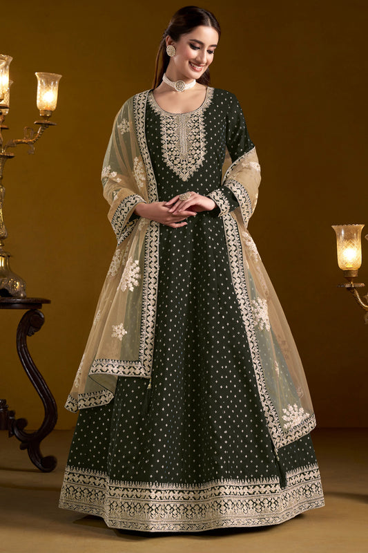New Style Heavy Embroidery Work Anarkali Gown With Net Dupatta