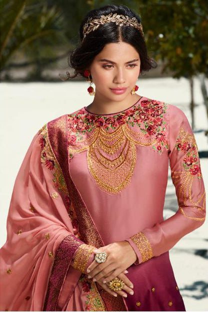 New Plus Size Wine And Pink Colour Salwar Kameez With Dupatta