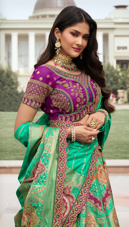 New Designer Green Color Bridal Lengha Choli Traditional Wear Heavy Worked Choli