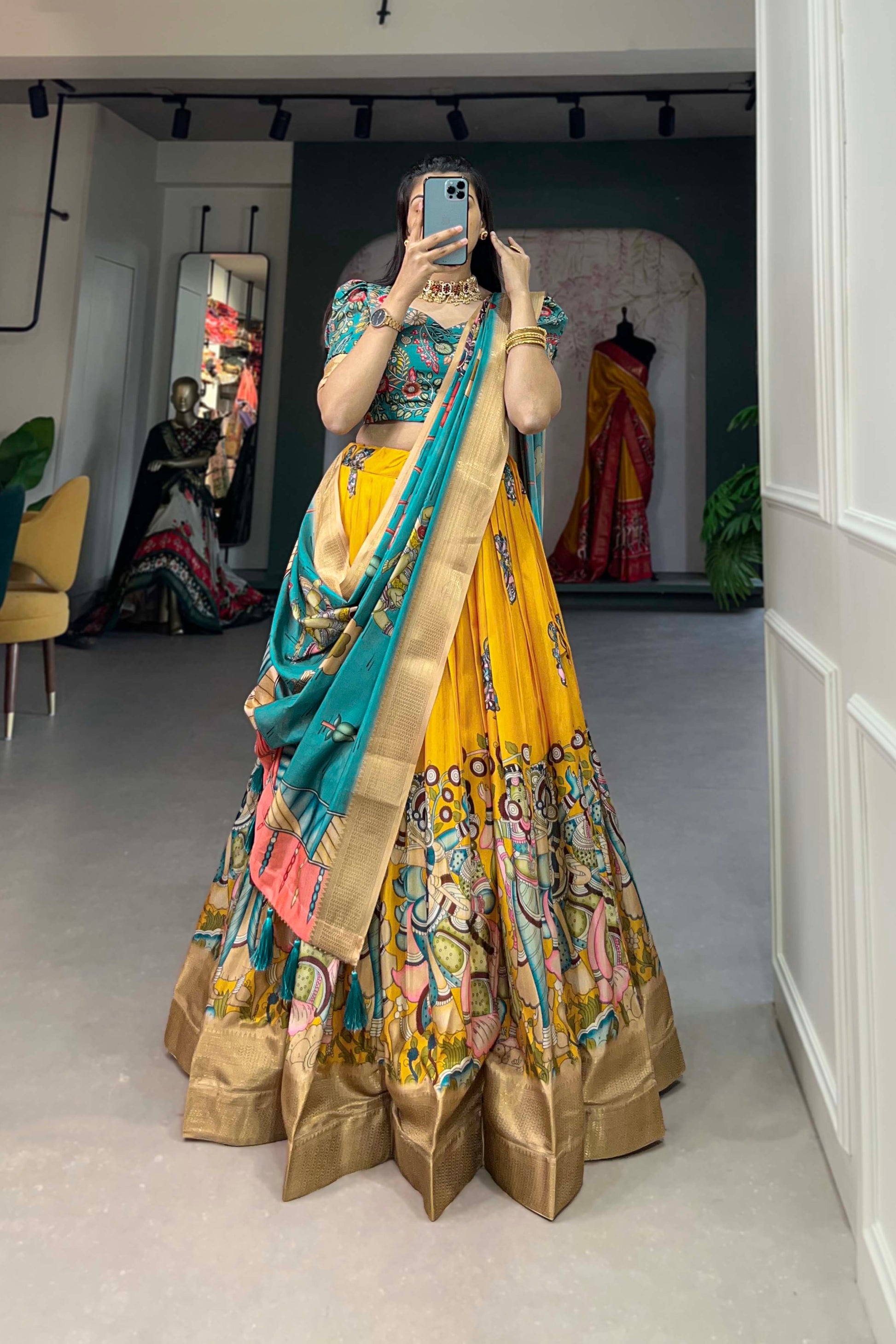 yellow Lehenga reflects charm and contemporary grace – made for cheerful gatherings and stylish daytime events.
