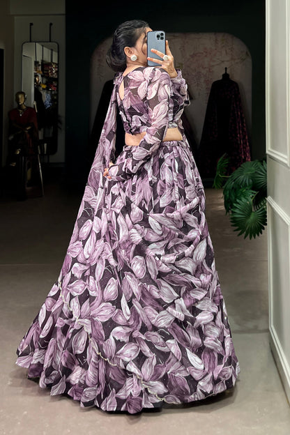Purple Lehenga channels royalty and richness – perfect for opulent weddings, grand events, and statement looks.
