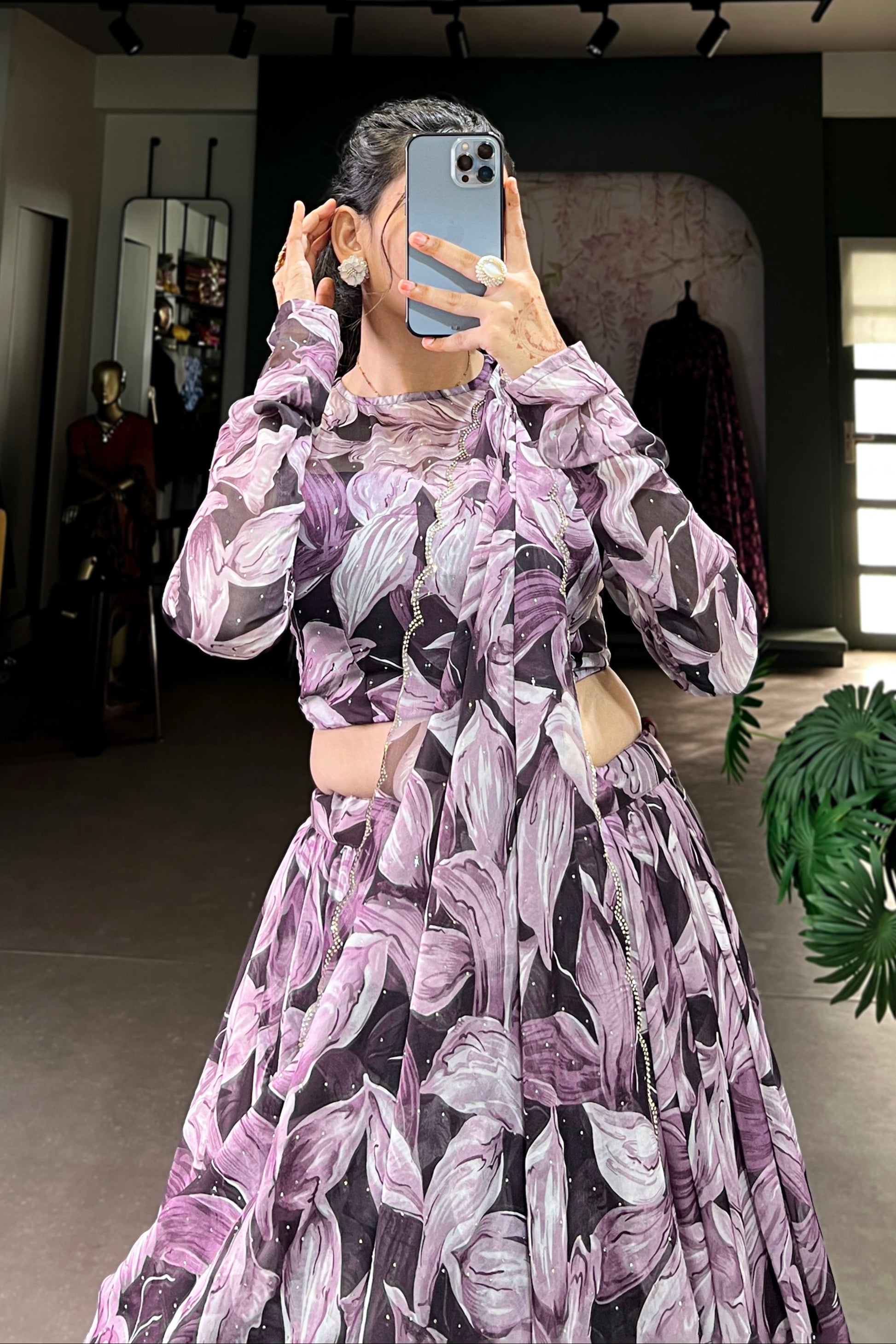 Purple Lehenga channels royalty and richness – perfect for opulent weddings, grand events, and statement looks.
