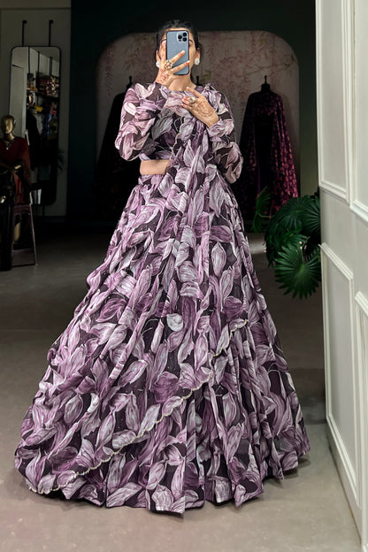 Purple Lehenga channels royalty and richness – perfect for opulent weddings, grand events, and statement looks.
