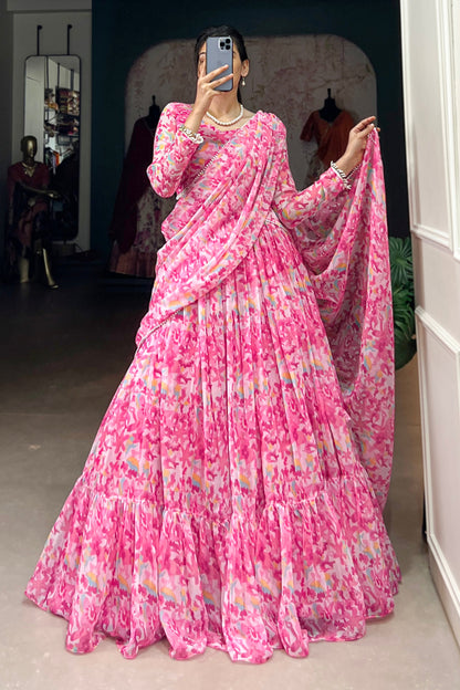 Pink Georgette Wedding Lehenga Choli with Dupatta – Latest Design