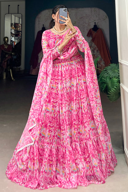 Pink Georgette Wedding Lehenga Choli with Dupatta – Latest Design