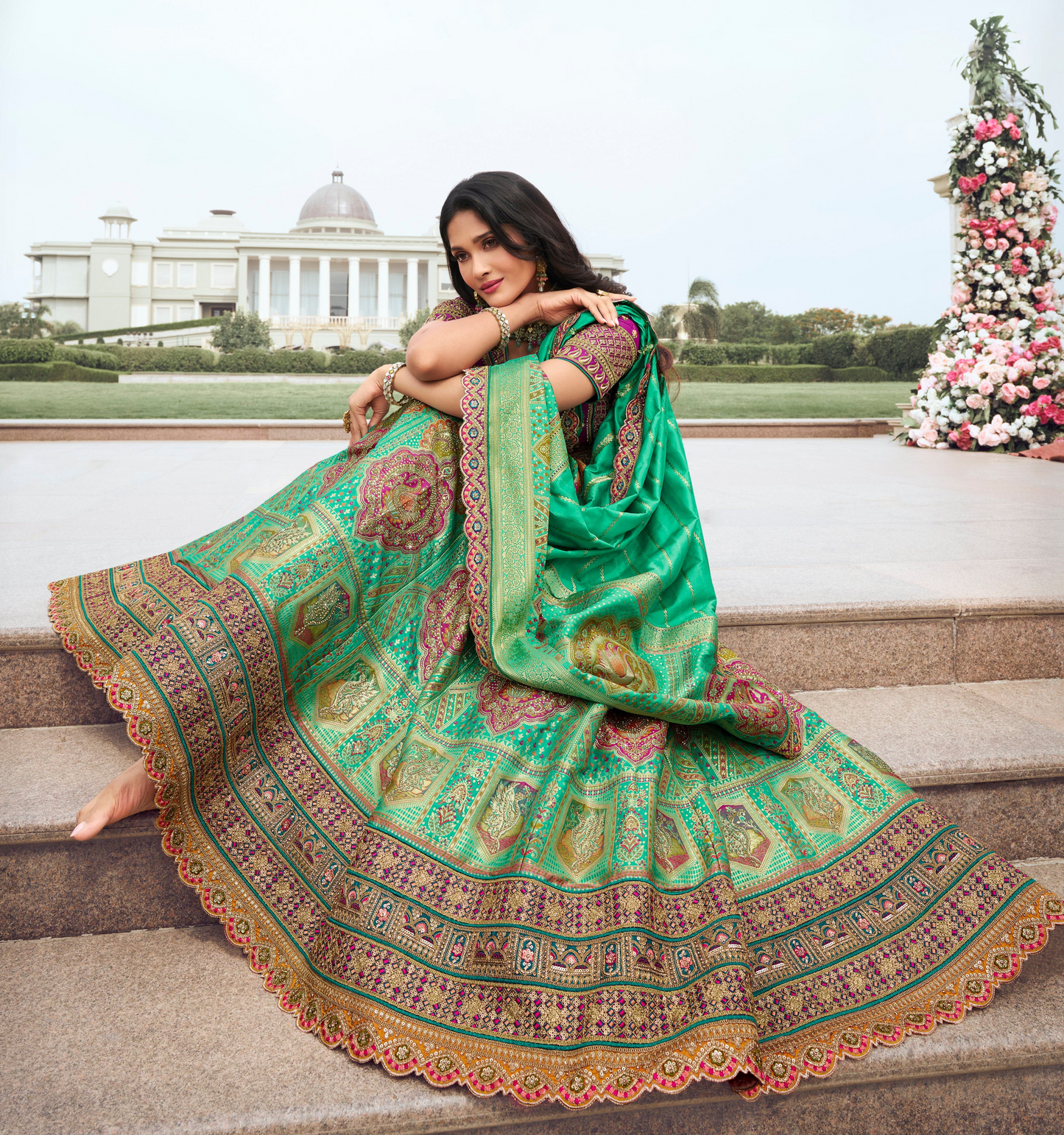 New Designer Green Color Bridal Lengha Choli Traditional Wear Heavy Worked Choli