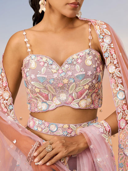 Multi Embroidery Work Baby Pink Color Designer And Luxury Lehenga For Reception