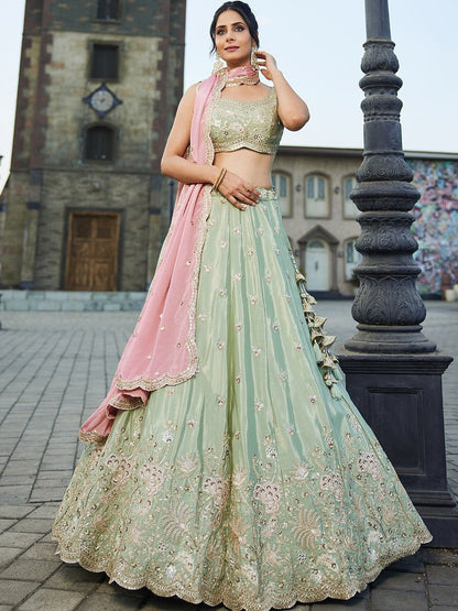 Roka Nikah Wear Pakistani Indian Outfit Embroidery Work Lehenga Choli Suit With Chiffon Dupatta
