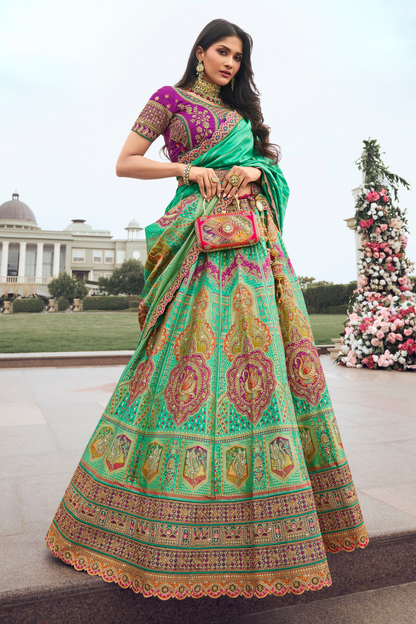 New Designer Green Color Bridal Lengha Choli Traditional Wear Heavy Worked Choli