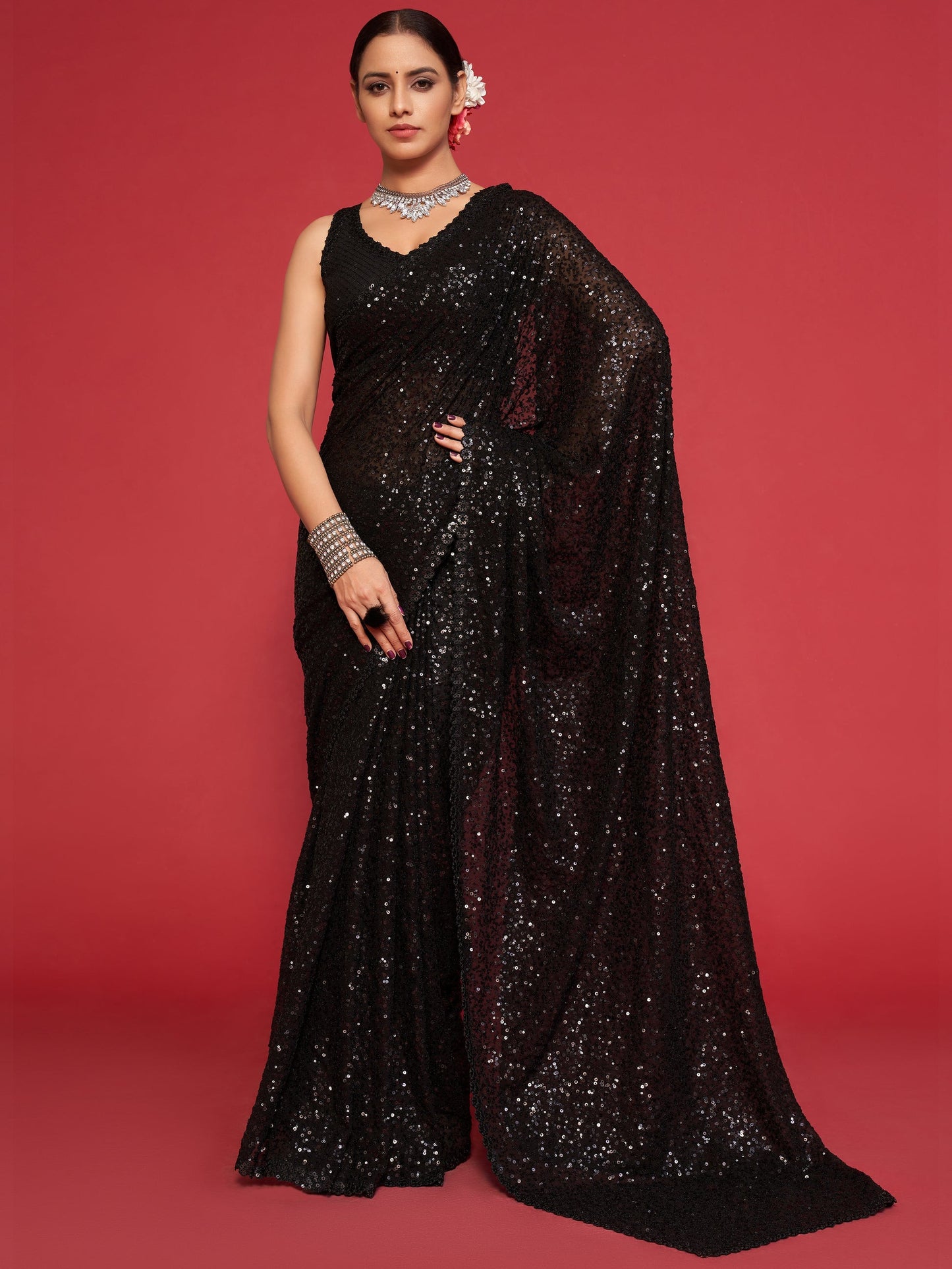 Bollywood Designer Ethnic Indian Wedding Saree with Stitched Blouse