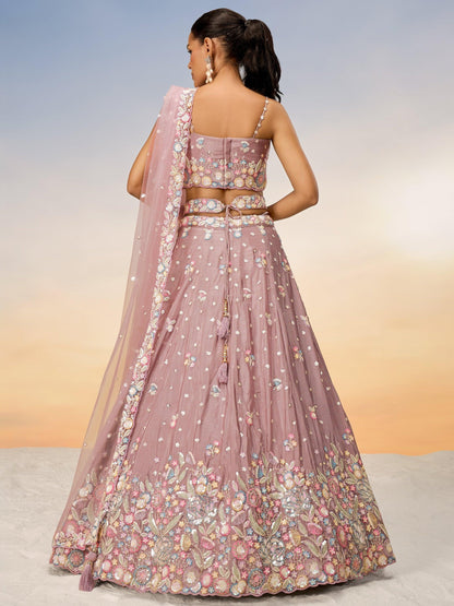 Multi Embroidery Work Baby Pink Color Designer And Luxury Lehenga For Reception