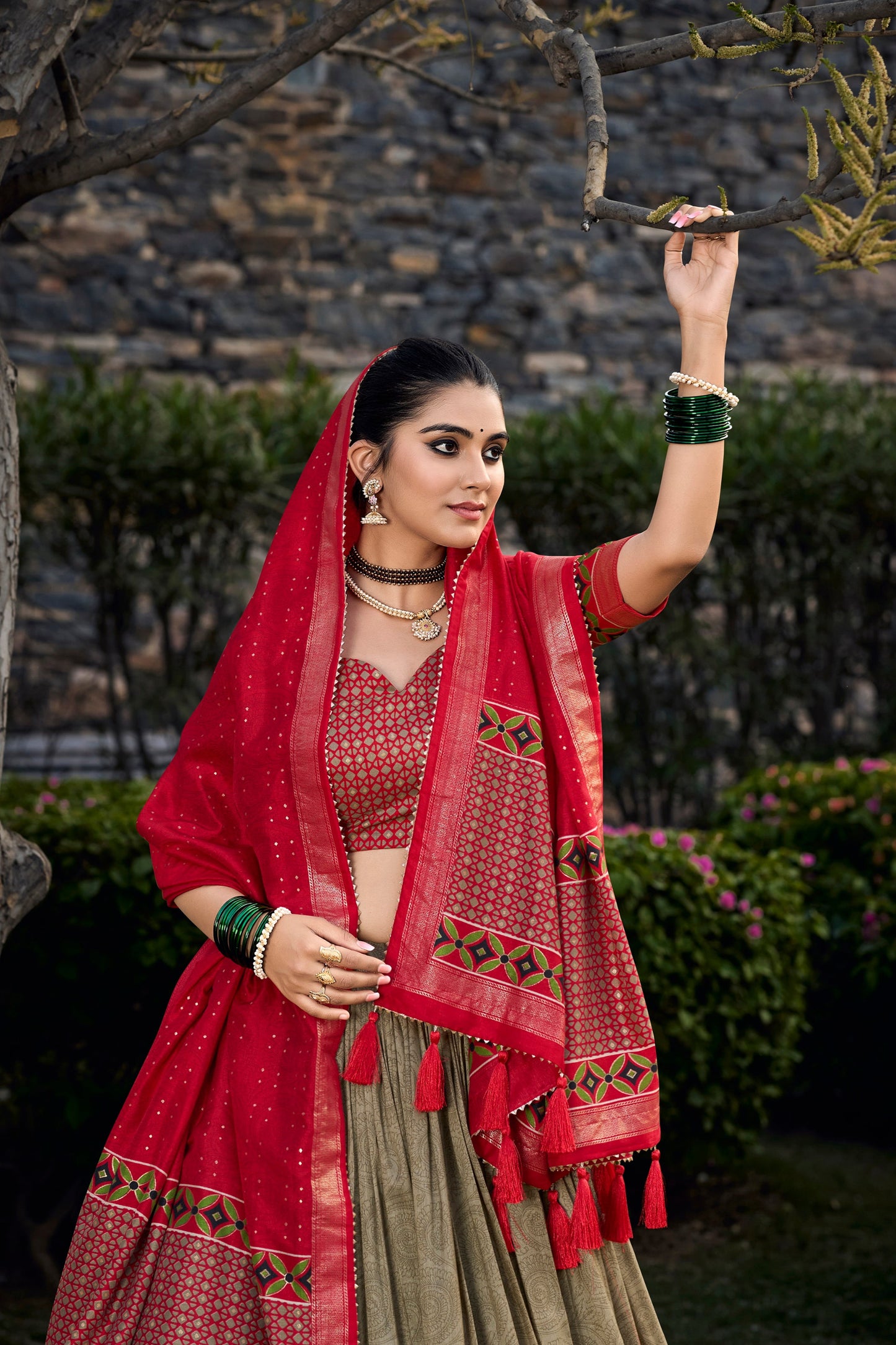 Olive Green Silk Stylish Lehenga Choli for Wedding Reception