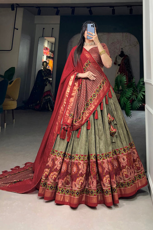Olive Green Silk Stylish Lehenga Choli for Wedding Reception