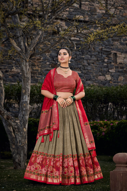 Olive Green Silk Stylish Lehenga Choli for Wedding Reception