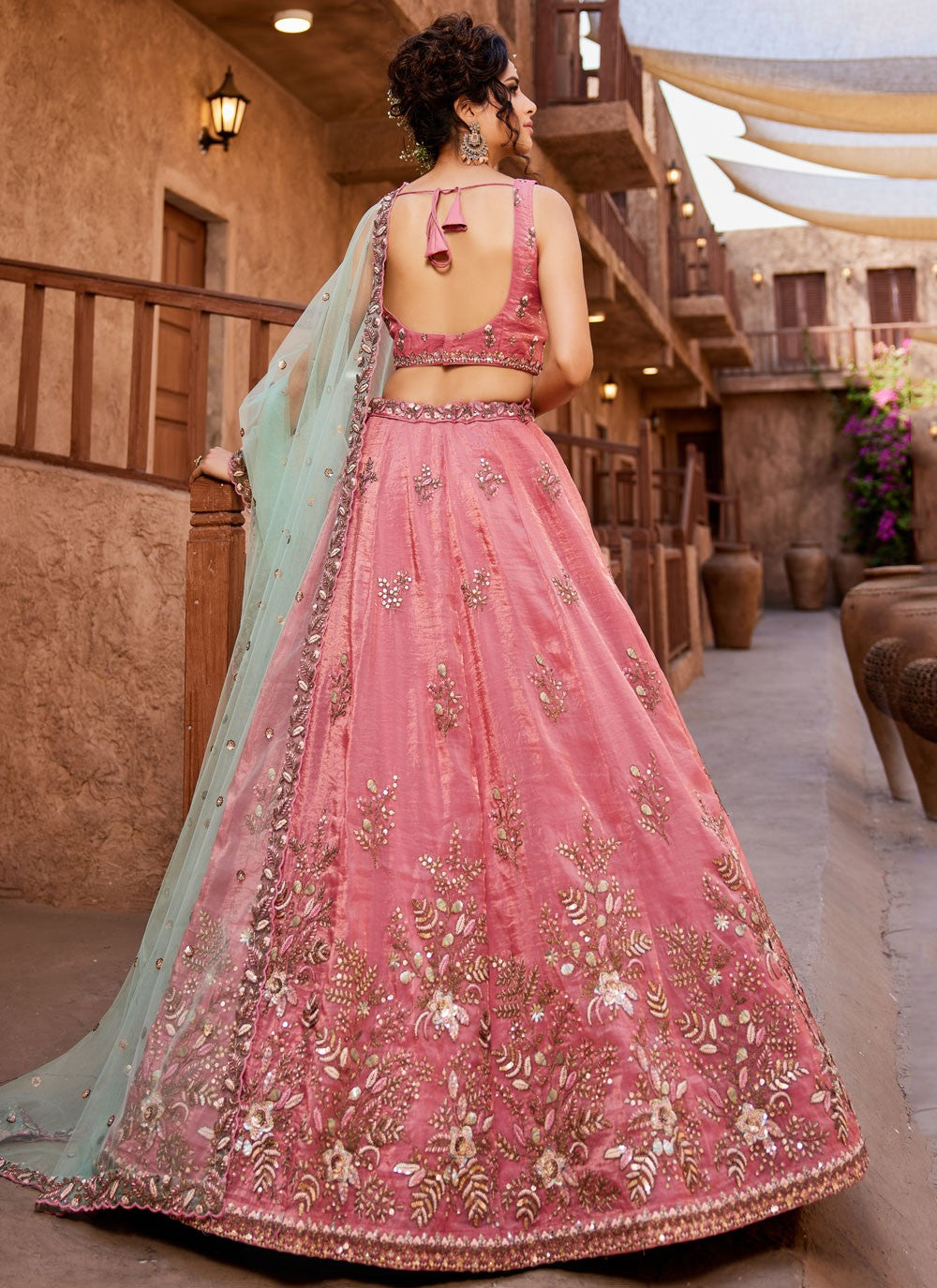 Pakistani Designe Pink Color Coding & Embroidery Work For Nikah Wear Lehenga Choli With Net Fabric Dupatta