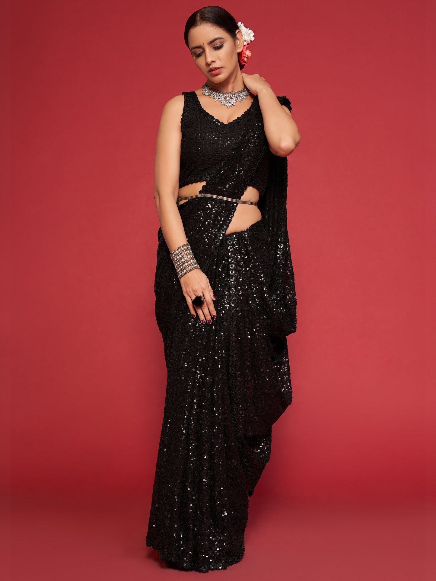 Bollywood Designer Ethnic Indian Wedding Saree with Stitched Blouse