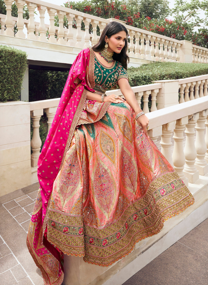 Wedding Wear Bridal Silk Lehenga with Sequins Zarkan Work with Belt Latkan