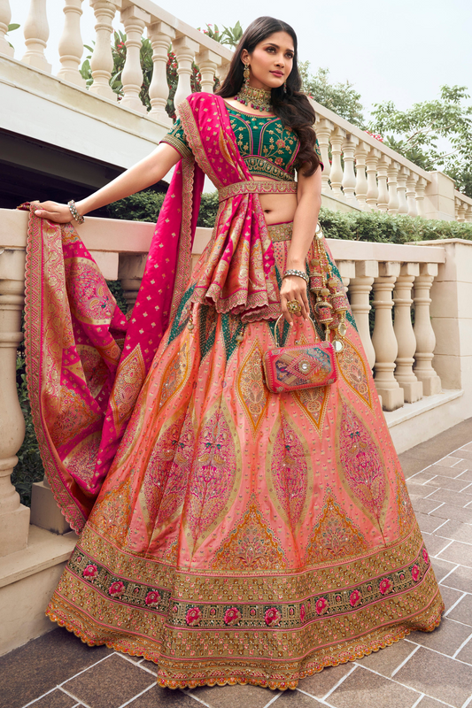 Wedding Wear Bridal Silk Lehenga with Sequins Zarkan Work with Belt Latkan