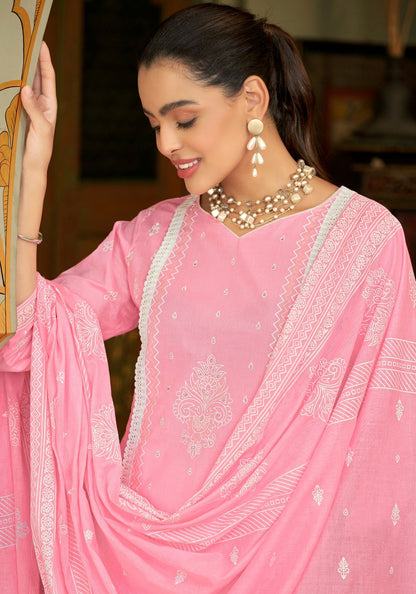 Causal Wear Pink Hand Work Designer Salwar Kameez Plazzo Pant Suit