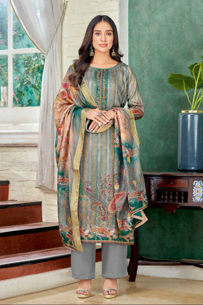 Gary Cotton Fabric Jacquard Work Salwar Kameez Outfit With Digital Printed Dupatta