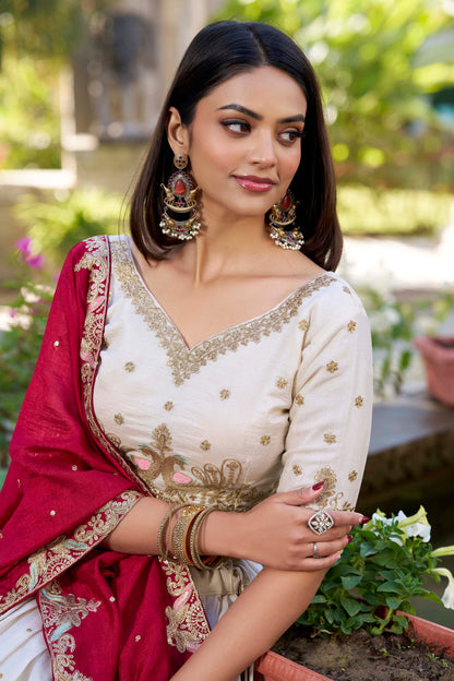 Indian Traditional Wear White Sequin & Embroidered Heavy Lehenga Choli