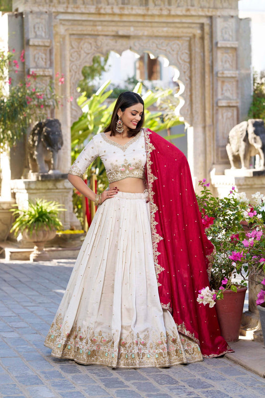 Indian Traditional Wear White Sequin & Embroidered Heavy Lehenga Choli
