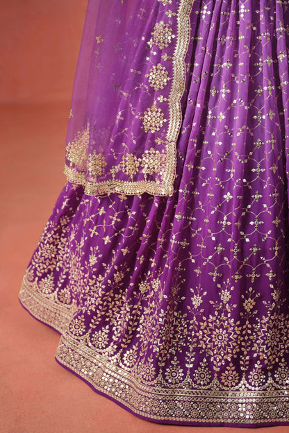 Women's Purple Design Sequins With Georgette Lehenga Choli With Dupatta