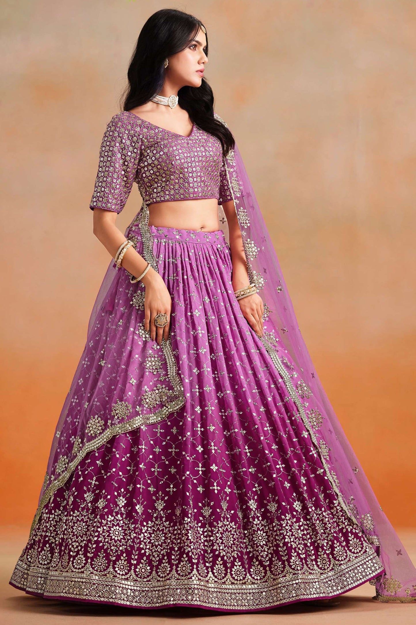 Eid Special Designer Purple Sequins & Zari Embroidery Work Lehenga Choli