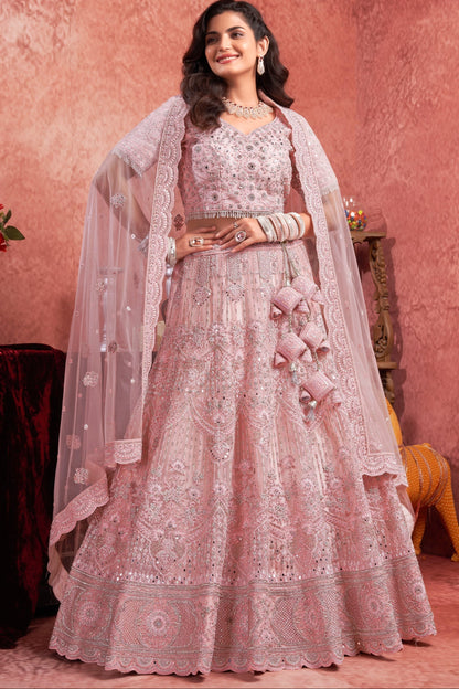 Wedding-Reception Special Baby Pink Color Ready To Wear Indian Style Lehenga Live In USA