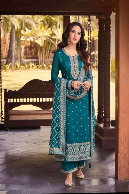 Embroidery Work Heavy Dola Silk Plazzo For Indian-Pakistani Wedding Dress