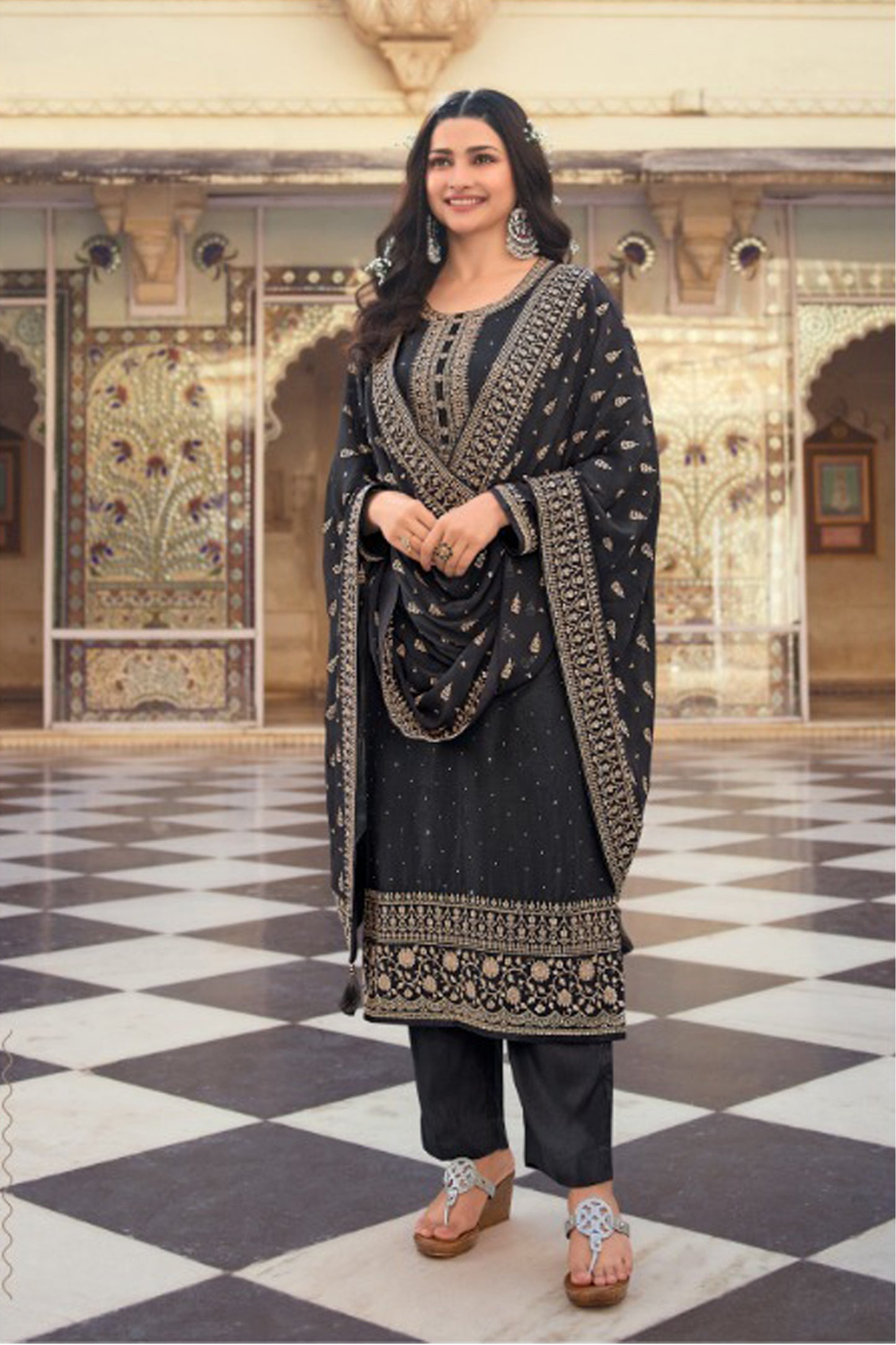 New Style Embroidered  Black Color Salwar Kameez For Wedding