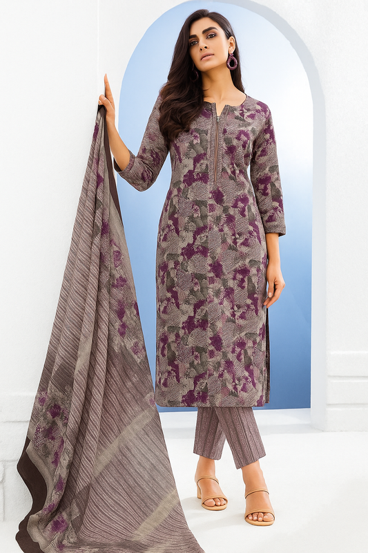 Gray Color Premium Print Pure Cotton Shalwar Kameez For Everyday Wear