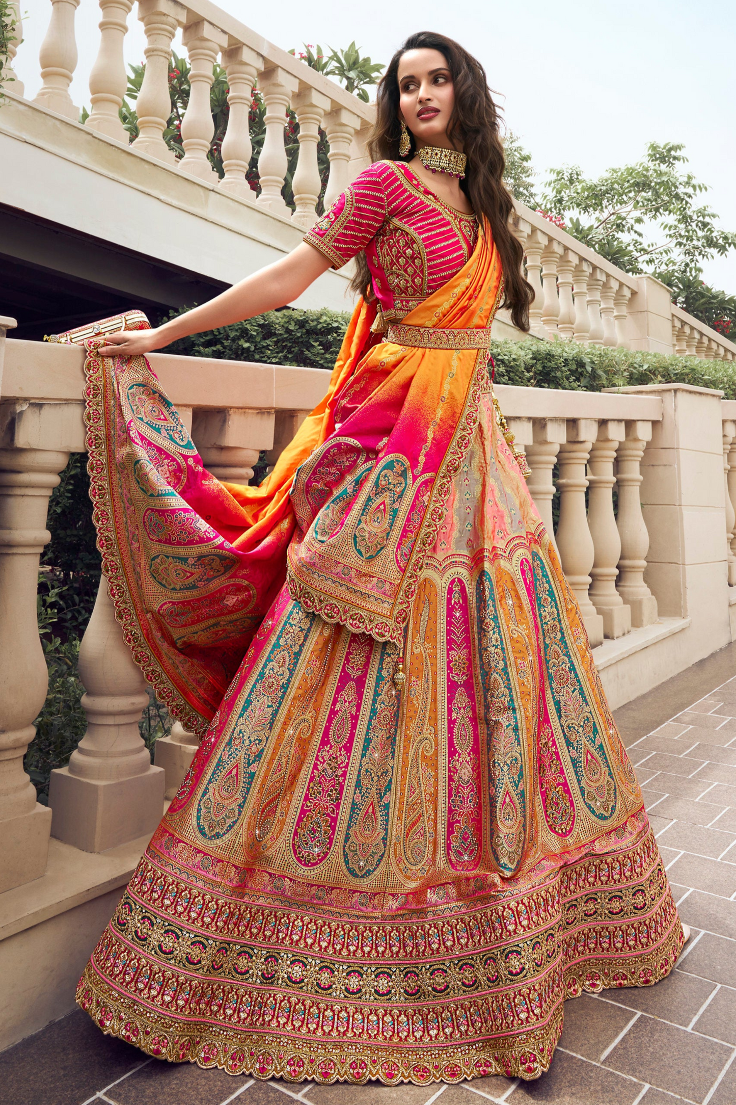 Roka-Nikah Wear Heavy Embroidered Worked Bridal Lehenga Choli with Belt & Latkan