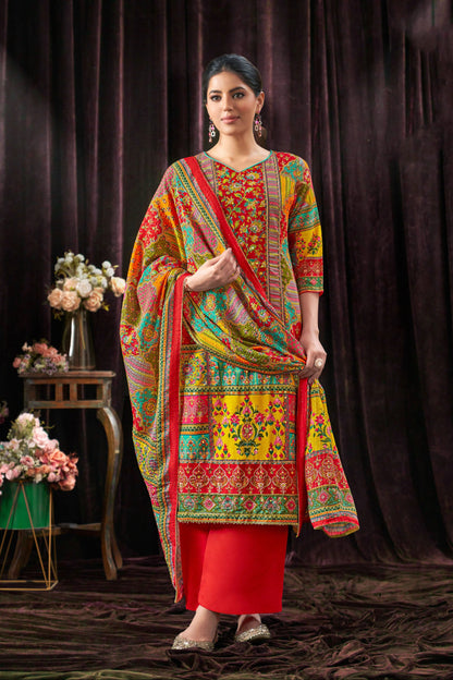 Causal Wear Pure Maslin Designer Digital Printed Salwar Kameez Pant Suit With Dupatta