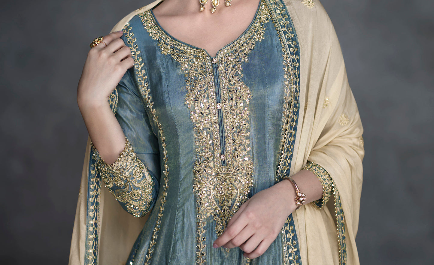 Grey Indian Wedding Outfit with Embroidery & Sequins for Sale