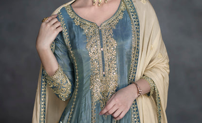 Grey Indian Wedding Outfit with Embroidery & Sequins for Sale