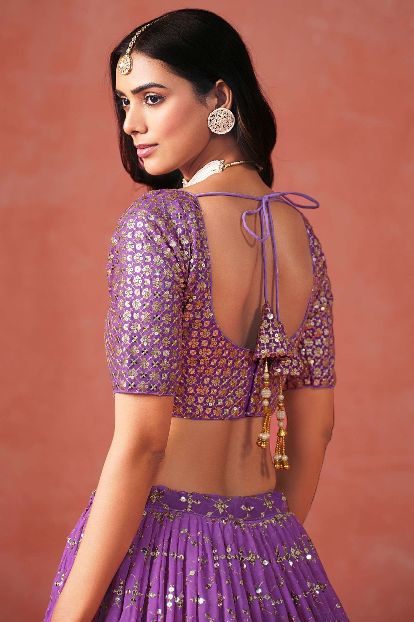 Women's Purple Design Sequins With Georgette Lehenga Choli With Dupatta