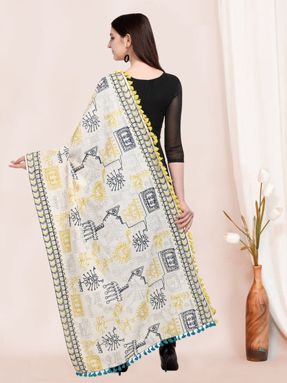 Embroidered White Designer Khadi Cotton Shawl Dupatta For All Occasion