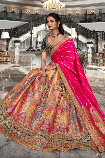 Newest Pink Color Multi Embroidery Work Trending lehenga For Special Wedding-Reception