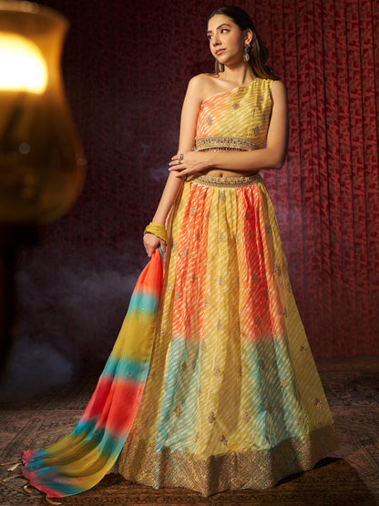 Newest Style Multi Color Digital Print Bridal Look Lehenga For Special Wedding Shoot