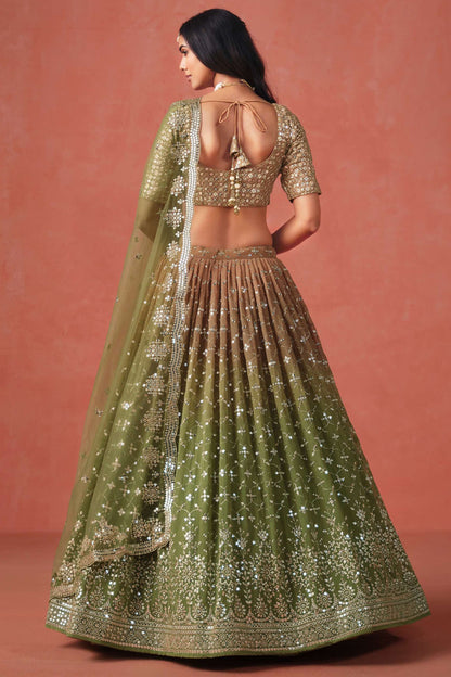 Ethnic Designer Olive Green Georgette Fabric Wedding Wear Lehenga Choli