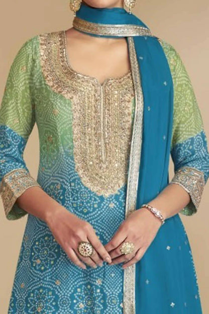 Sky Blue Designer Real Chinon Fabric Salwar Kameez Plazzo Suit For Festival Special