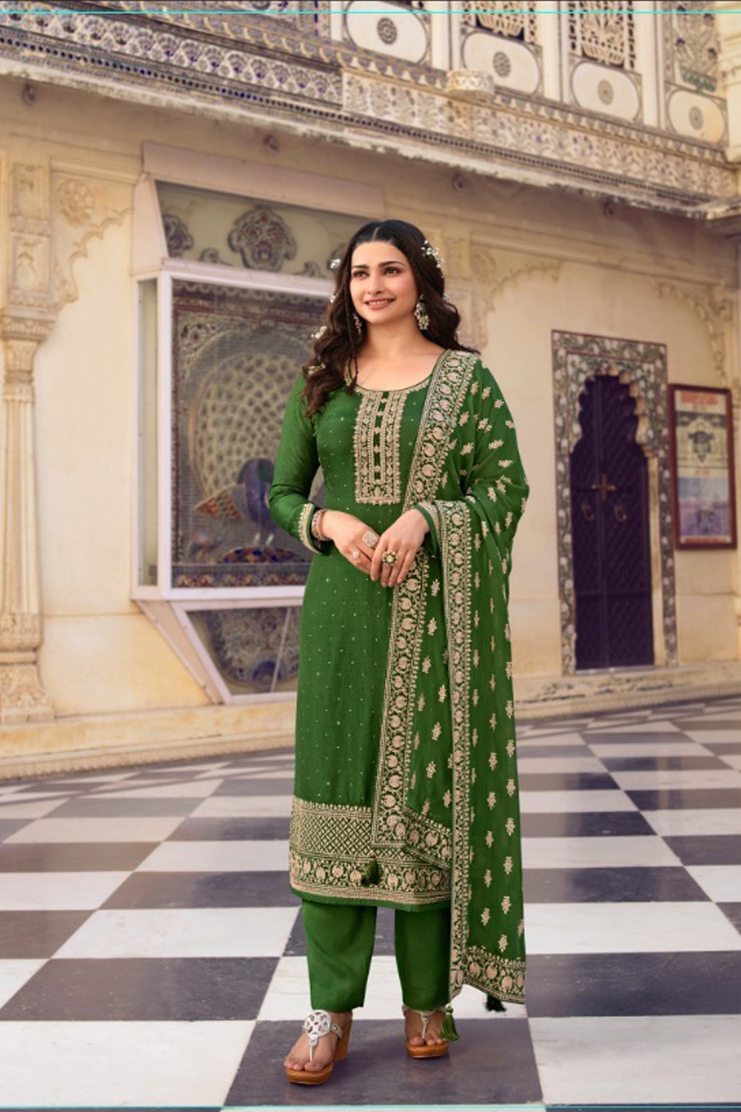 New Embroidered Green Color Salwar Kameez With Dupatta