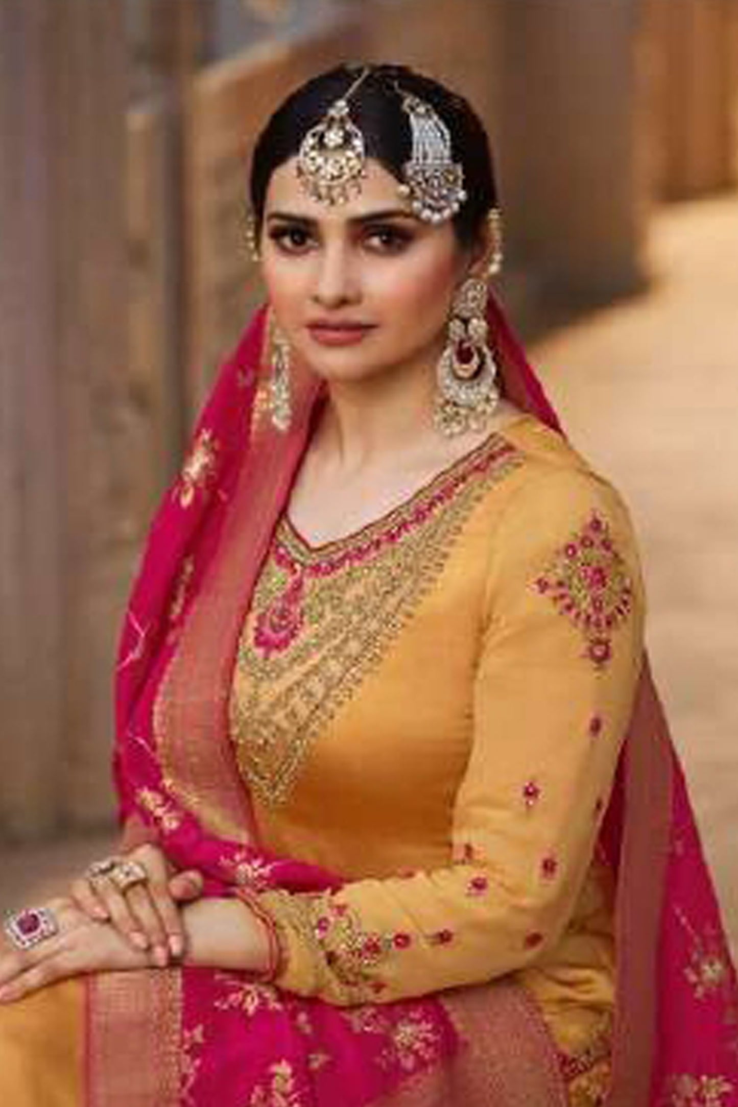 Jacquard Work Yellow Colour Kameez Lehenga For Special Reception