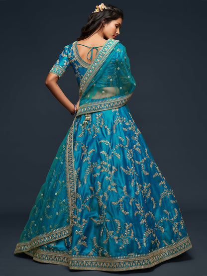 New Cyan Color Zari Work Designer And Luxury Timeless Silk Lehenga With Net Dupatta